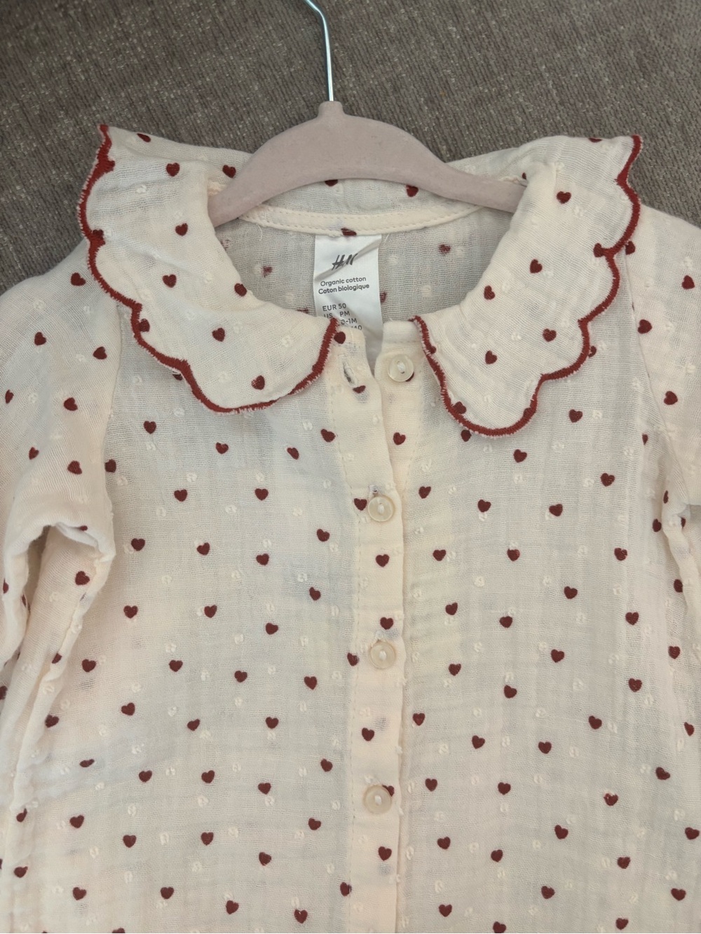 H&M Cream Baby Dress with Red Heart Print